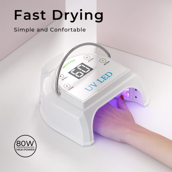 80W Professional Cordless UV LED Nail Lamp, UV Lights for Nails with 45 Beads and Rechargeable Battery, Portable LED Gel Nail Curing Dryer, Nail Polish Machine for Salon or Home, White - Image 2