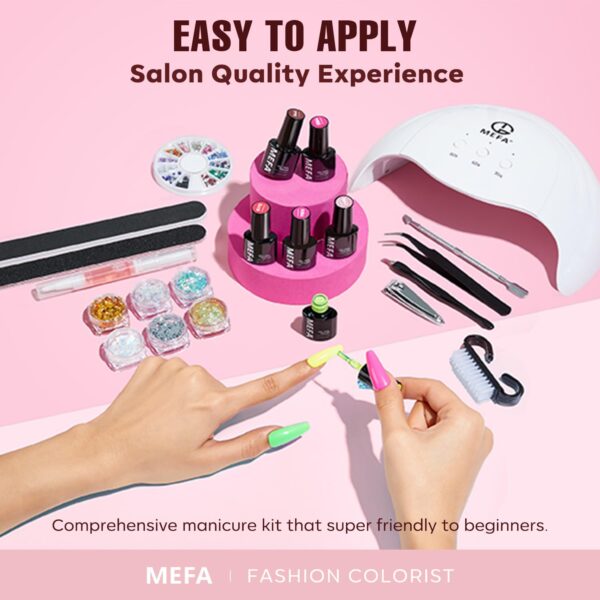MEFA 56 Pcs Gel Nail Polish Kit with U V Light, 32 Colors All Seasons Soak Off Gel Polish Nail Set with Matte/Glossy Base Top Coat Essential Manicure Tools Nails Art DIY Christmas Gifts for Women - Image 5