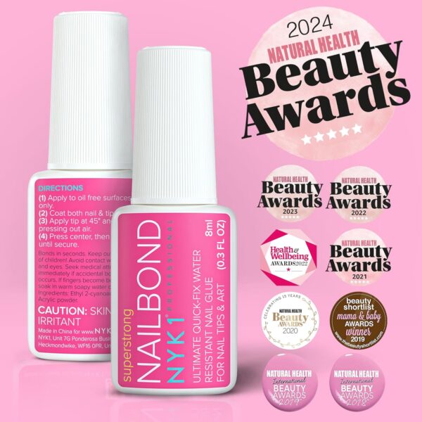 Super Strong Nail Glue for Press On Nails, Nail Tips & Acrylic Nails (8ml) NYK1 Nail Bond Brush On Nail Glue for Press Ons, Long Lasting Nail Glue for Acrylic Nails Fake Nails Tips Nail Glue - Image 3